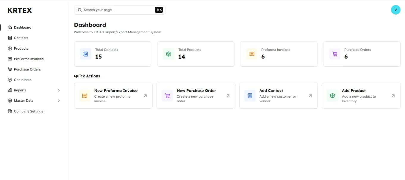 Import & Export Management Dashboard