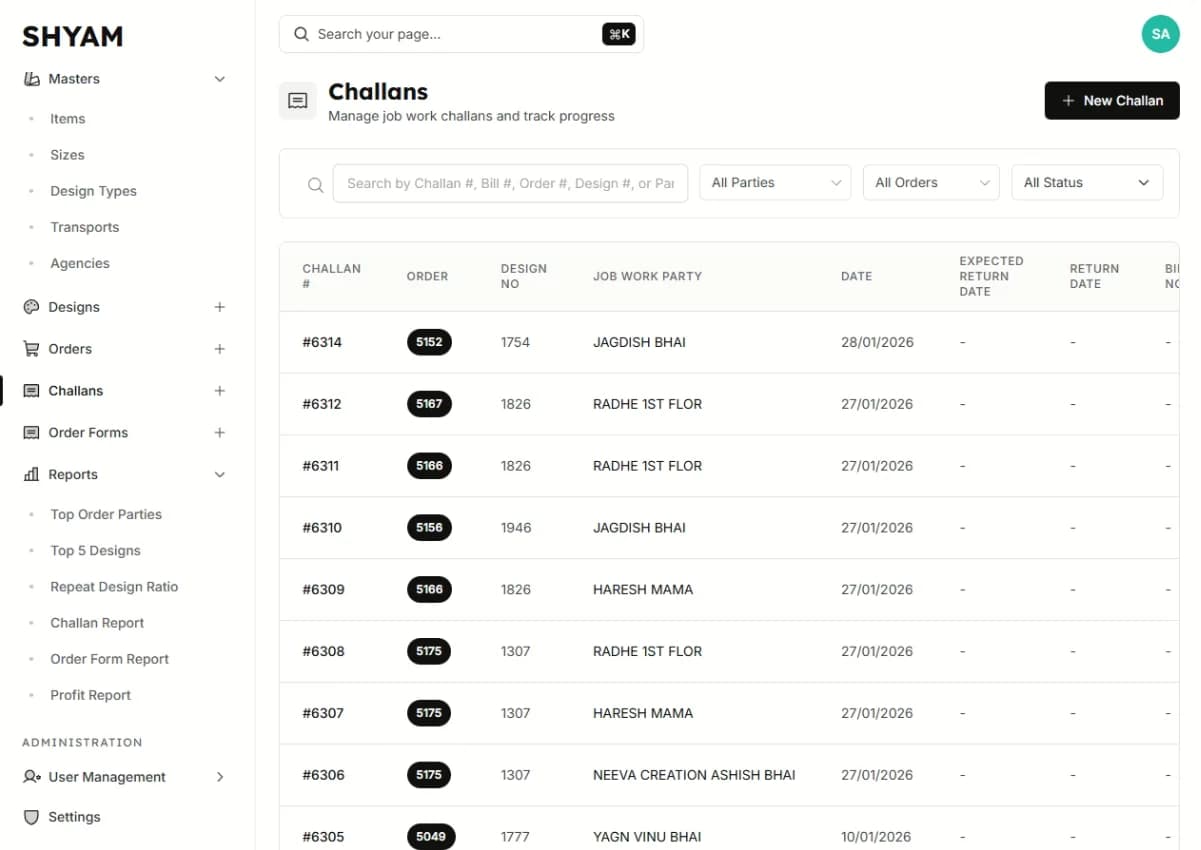 End-to-End Job Work Challan Tracking