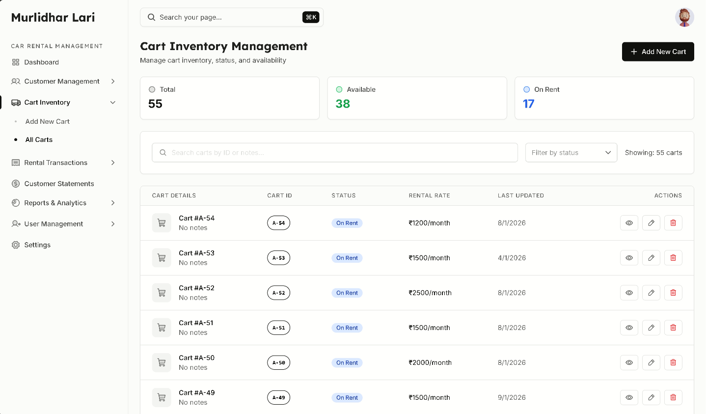 Cart Inventory Management